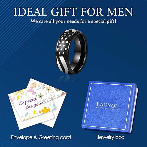 Miniatura 6 de Anillo giratorio para hombre para aliviar la ansiedad  0.315in de acero inoxidable negro con incrustaciones de anillo de ansiedad, joyería tamaño de