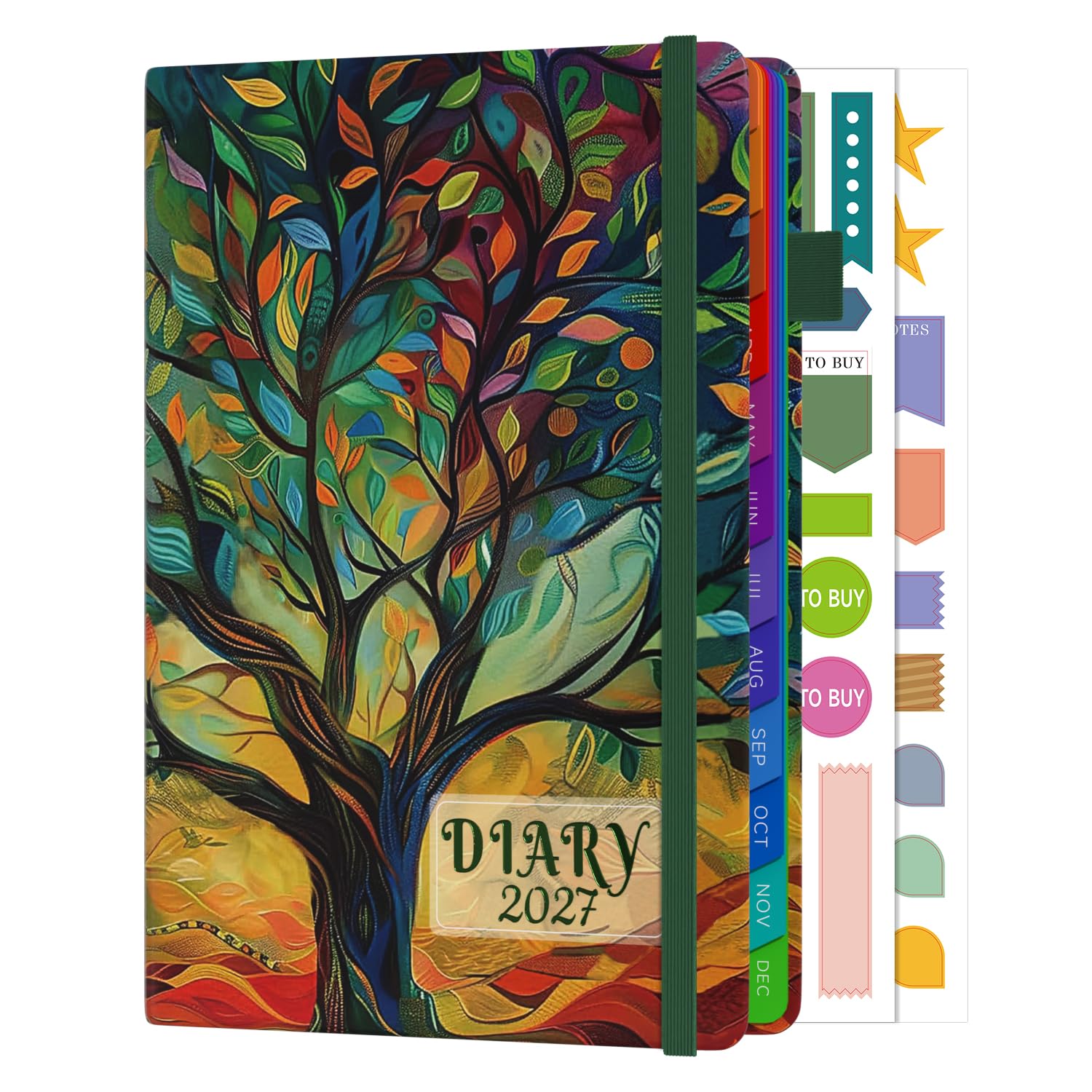 Sailingvan Diary 2027 Week to View A5 with UK Holidays, January 2027 - December 2027, 2027 Weekly & Monthly Planner, Elastic Closure, Pen Loop, Colourful Monthly Tabs, Inner Pocket & Planning Stickers