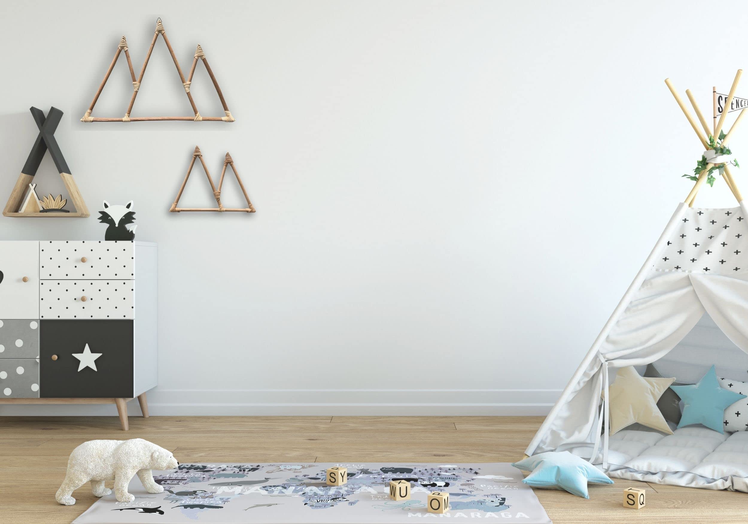 Lucky Love Rattan Rainbow & Mountain Wall Decor Set - Bohemian Nursery Art For Baby Girls & Boys, Handmade Rattan Hanging Decor