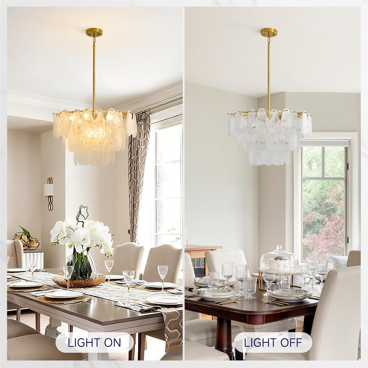 Brushed Gold Chandeliers for Dining Room: 23.6" Kitchen Chandelier Over Table - 3 Tier Modern Round Cloud Glass Hanging Light Fixtures - Luxury Crystal Pendant Lights for Living Room Bedroom Entryway