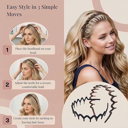 Miniatura 4 de Diademas en zig zag para mujeres y hombres, diadema ondulada de plástico antideslizante con peine de dientes, diademas clásicas de los años 90,