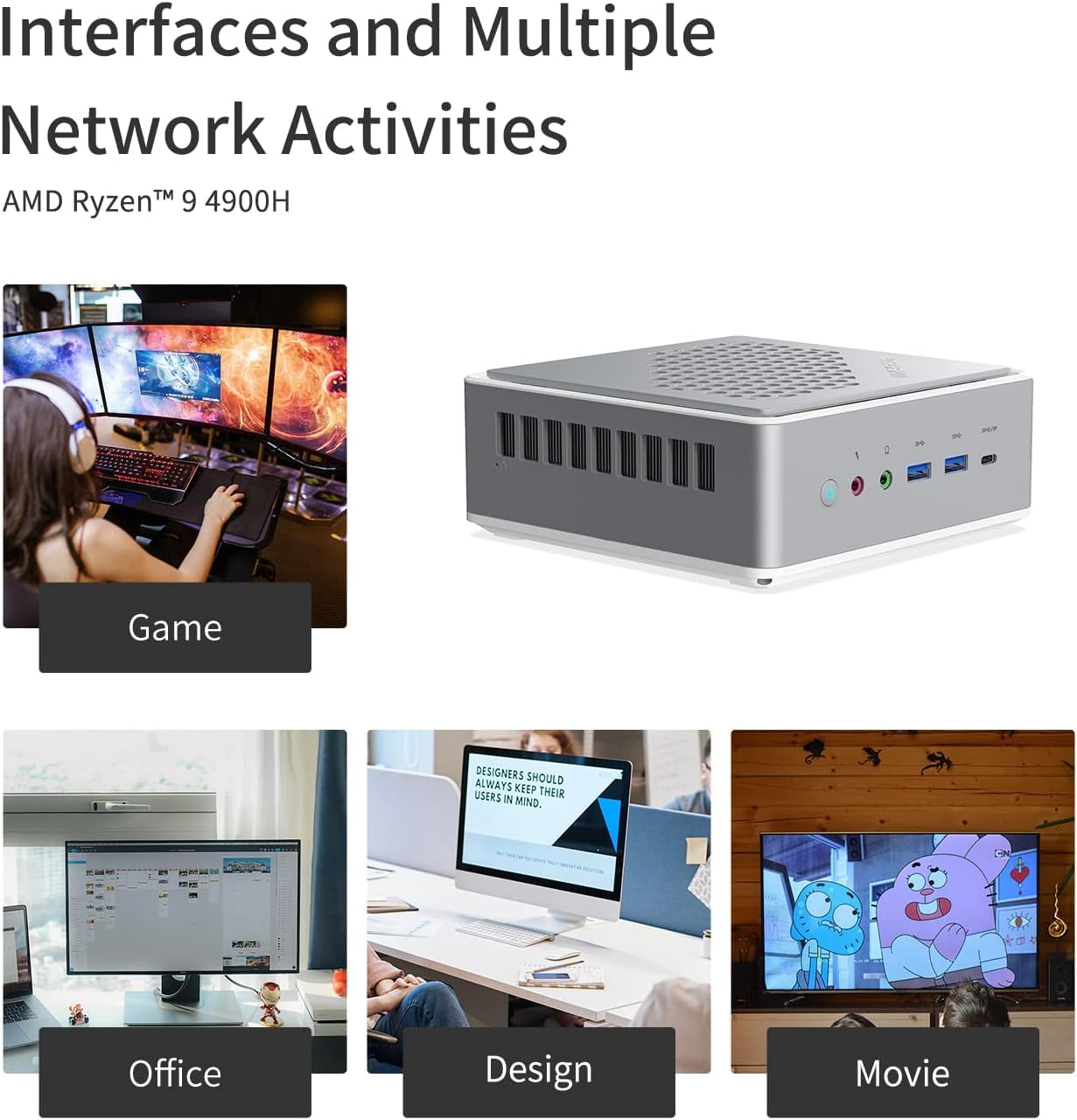 MINIS FORUM HM90 Mini PC, AMD Ryzen 9 4900H Processor 8 Cores CPU