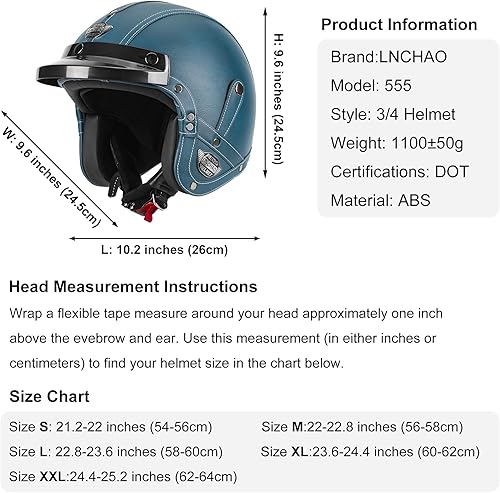 Miniatura 7 de Casco de cuero hecho a mano con cara abierta 34, estilo retro, vintage, aprobado por DOT, medio casco para adultos, para hombres y mujeres,