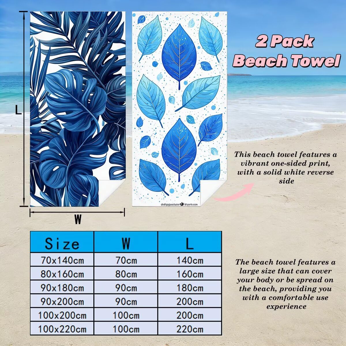 Toalla Playa 80x160 cm, Toalla Gimnasio Microfibra Secado Rapido, Juego de 2 Antiarena Toallas de Playa, Ligera Compacta Toallas Microfibra Grande para Viaje, Regalo Hombre Regalo Mujer (Hoja) -4275