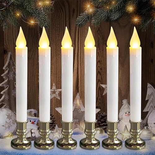 Velas cónicas sin llama con temporizador, velas LED de ventana que funcionan con pilas, para decoración de Navidad, interiores de 9.9 pulgadas, sin