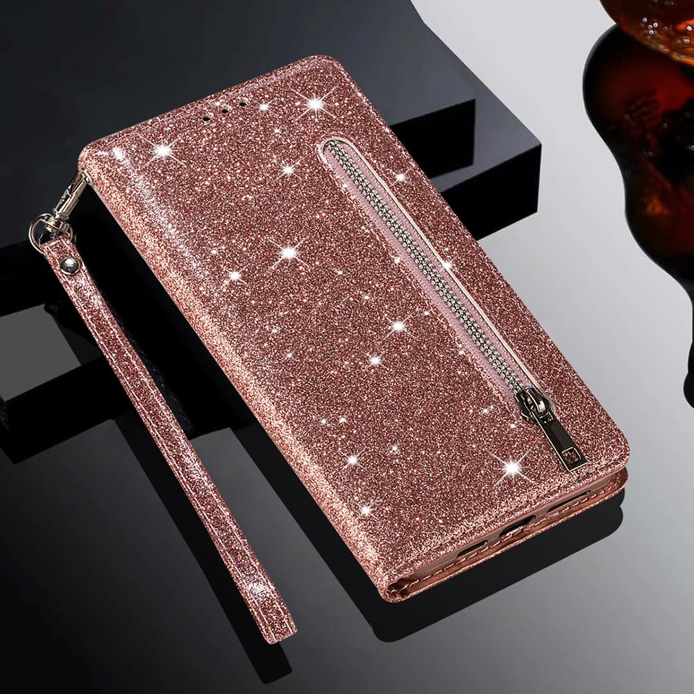 EuoDuo Custodia Libro Compatibile con Xiaomi Redmi Note 13 5G Glitter Cover Portafoglio Magnetica Antiurto con Slot per Schede Brillantini Donna Ragazza Accessori di Cellulari Oro