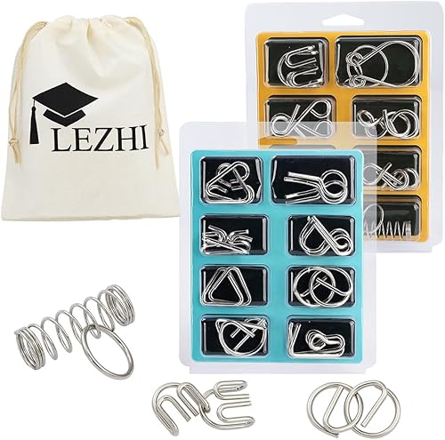 IQ Toys-AB A+B Test Mind Game Brain Teaser Wire Magic Trick Toy IQ Puzzle Set (paquete de 16), metálico