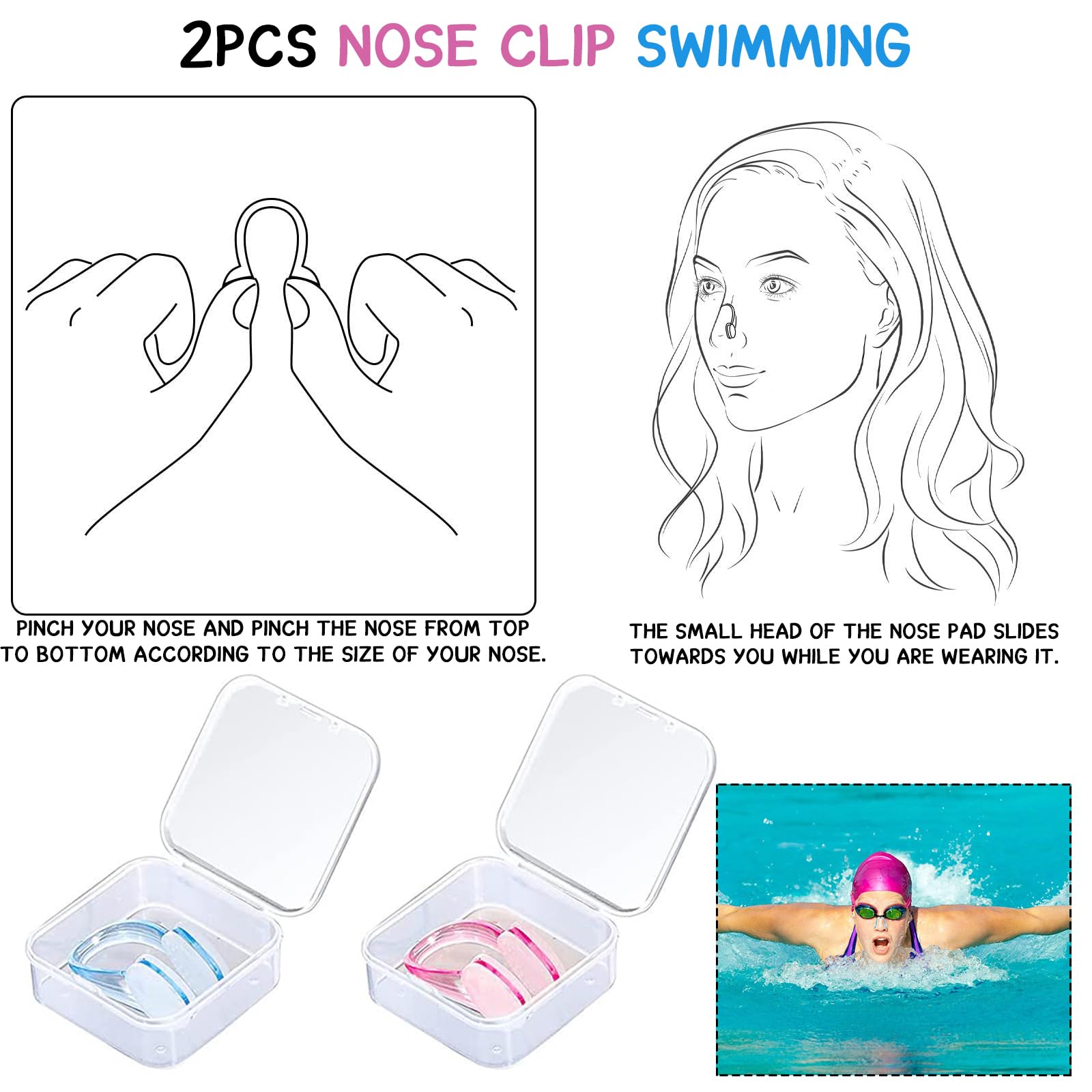 Pinza Nariz Natación Niños Adulto 2 Pcs con Caja De Almacenamiento