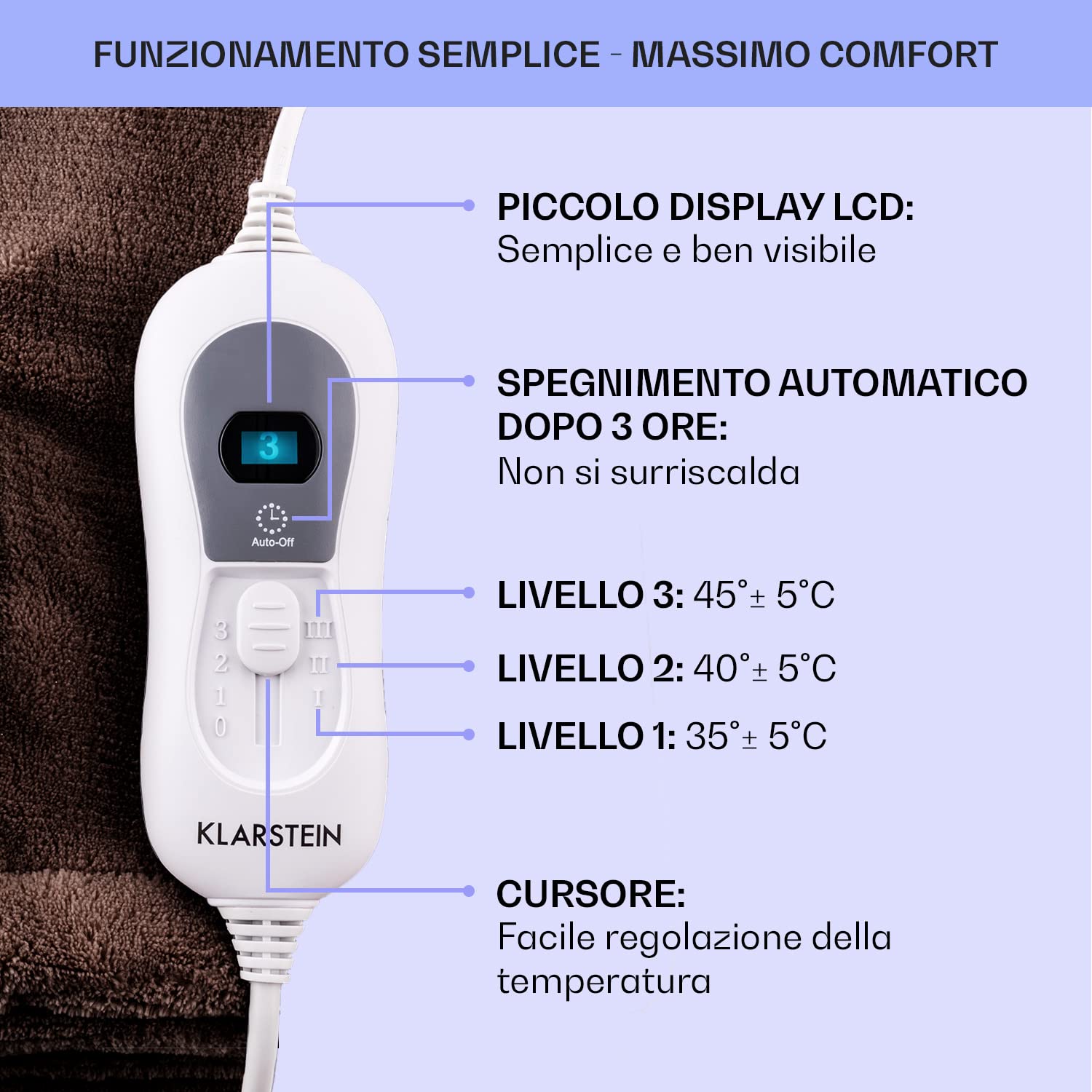 Klarstein Scaldasonno Matrimoniale XL, Coperta Termica Elettrica 180 x 130 cm, Scaldaletto Matrimoniale Elettrico 3 Livelli di Temperatura, Lavabile in Lavatrice, Coperta Elettrica per Letto e Divano