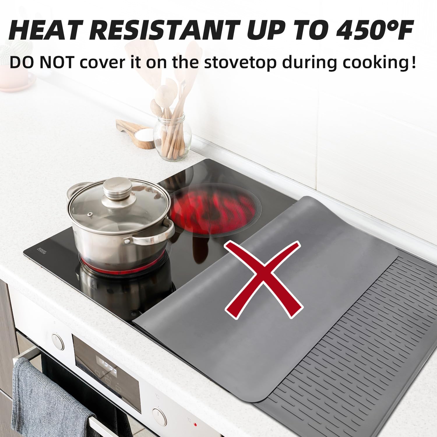 LOPNUR Housse de protection en silicone pour cuisinière électrique, 71,1 x 50,8 cm, tapis de protection antidérapant et résistant à la chaleur pour cuisinière électrique, plaque de cuisson à induction