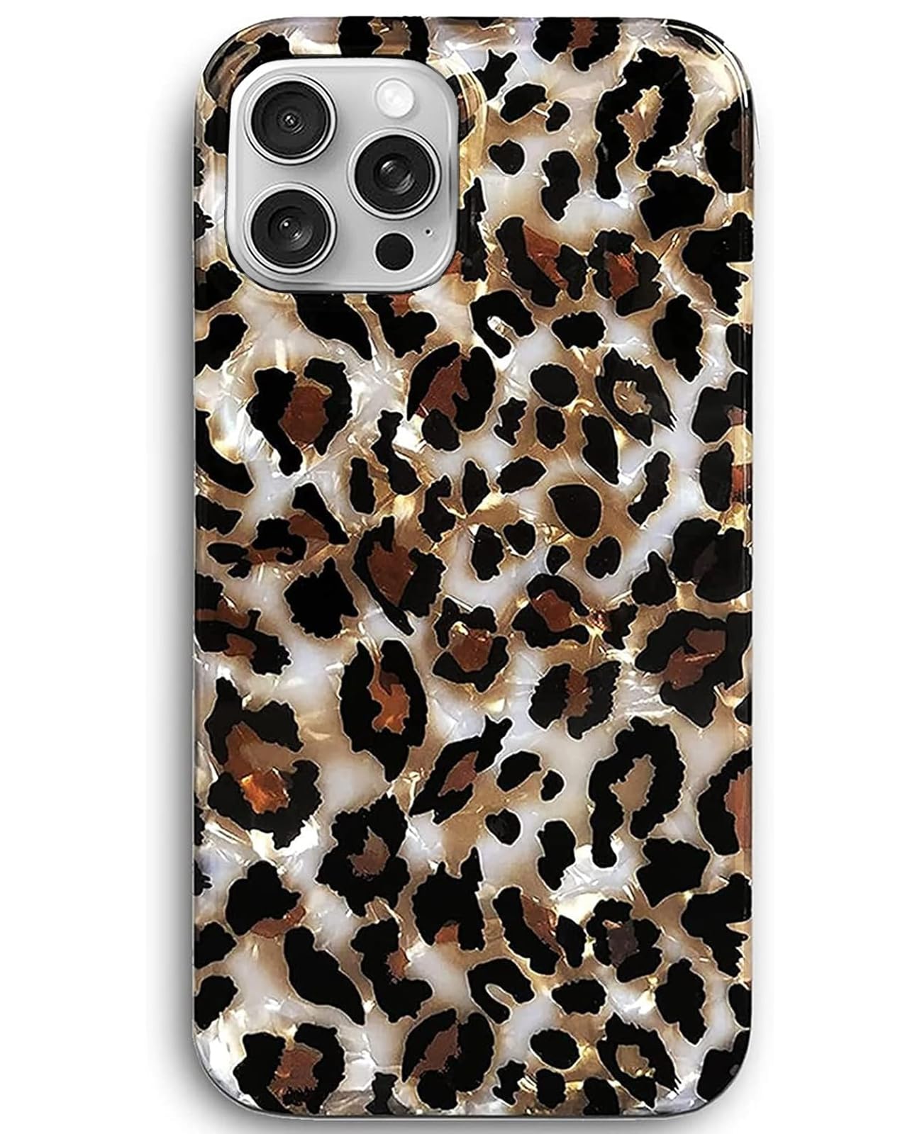 J.west Case Compatible with iPhone 15 Pro Max Case 6.7, Luxury Sparkle Translucent Clear Leopard Cheetah Print Pearly Design Soft Silicone Slim TPU Protective Phone Case Cover for Girls Women (Bling)