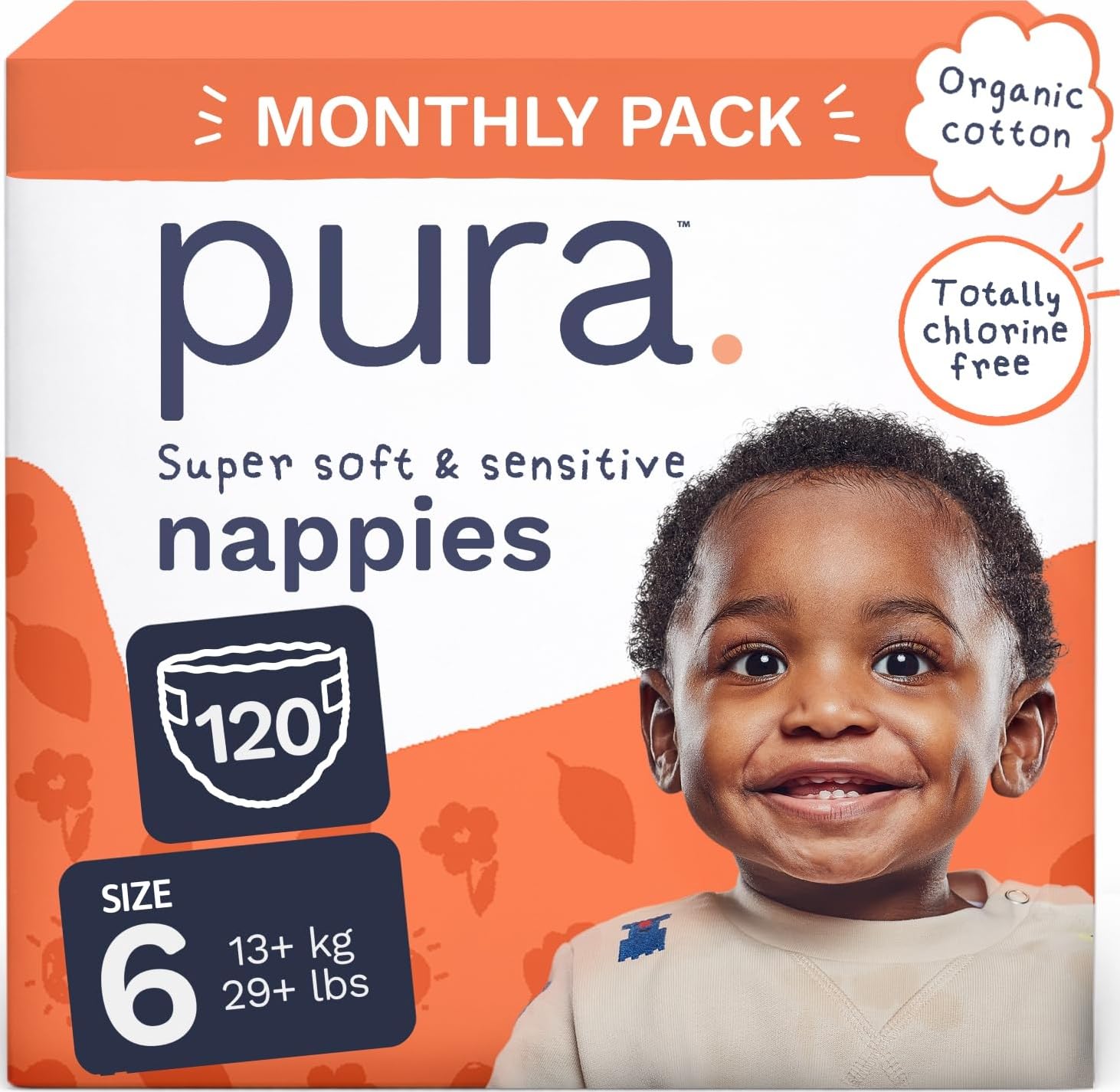 Pura Nappy Size 6 (13kg+) 120 Count Sensitive Skin