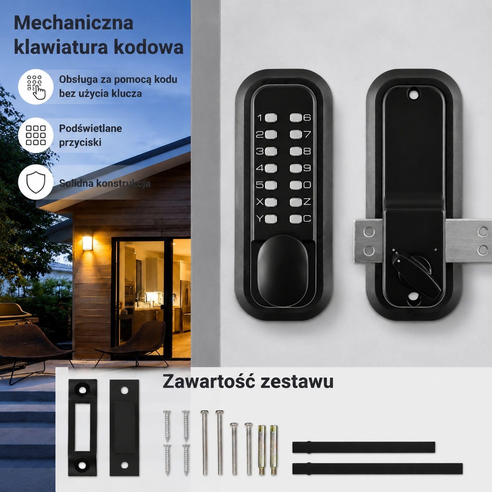 Mechaniczny zamek drzwiowy bez klucza, retro klawiatura kodowa, nawierzchniowy zatrzask do garazu hotelu biura studia