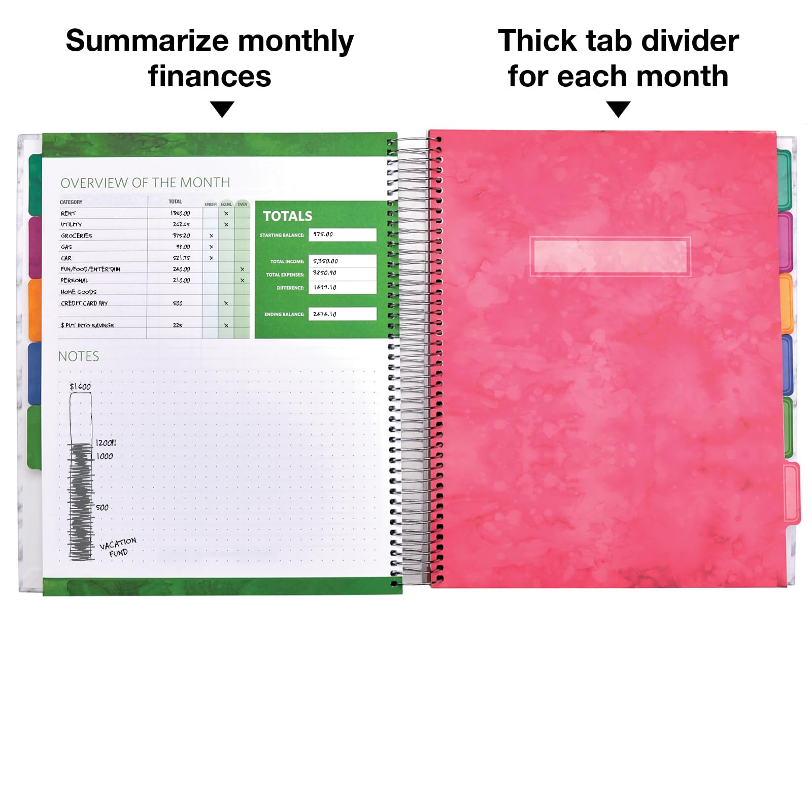 Global Printed Products Agenda per bilancio e mensile con 12 buste e tasche, per tenere sotto controllo le spese, 21,6 x 27,9 cm, colore: nero