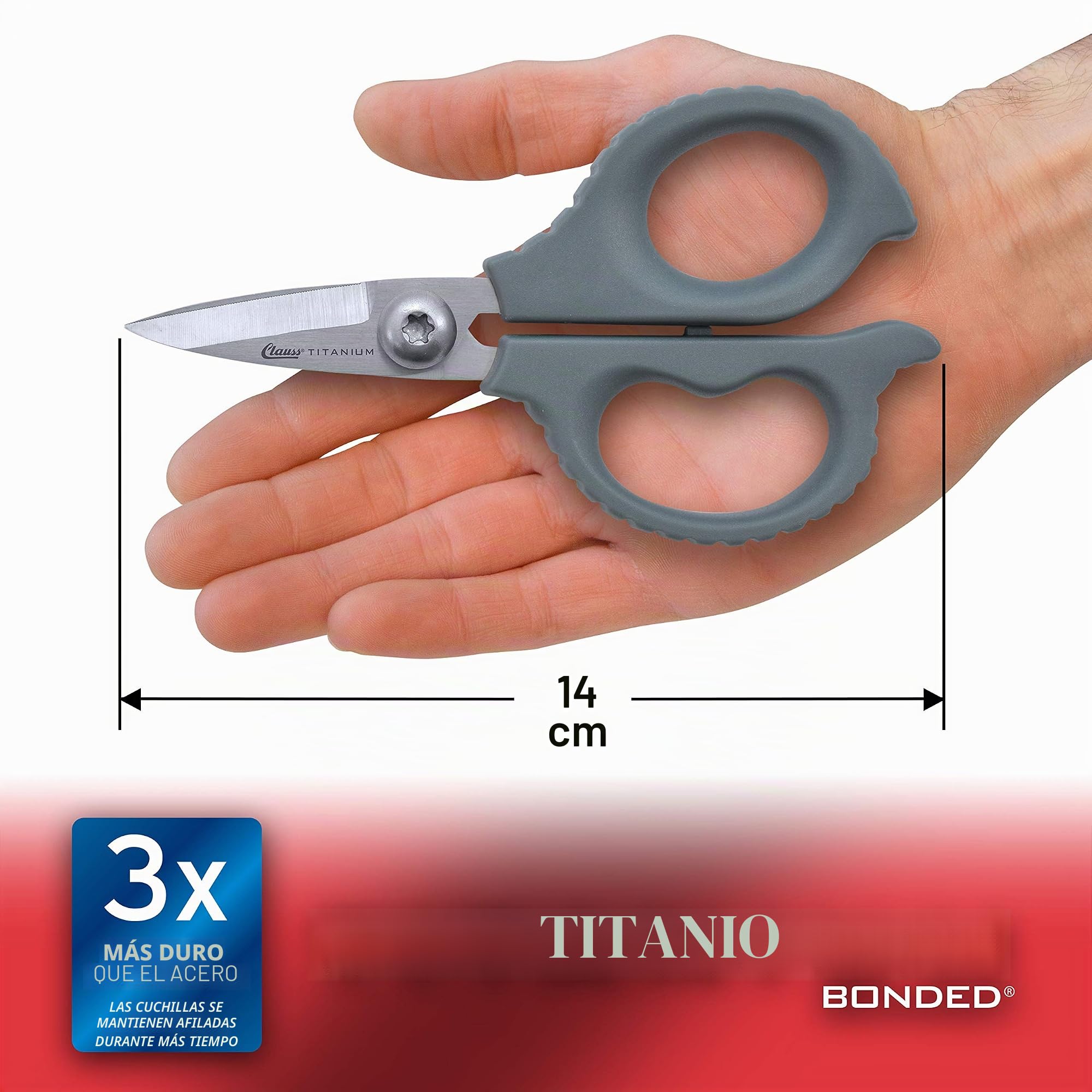 Clauss Tijeras de Kevlar de acero de alto carbono, con unión de titanio, de 14 cm, industrial, dentado, color gris