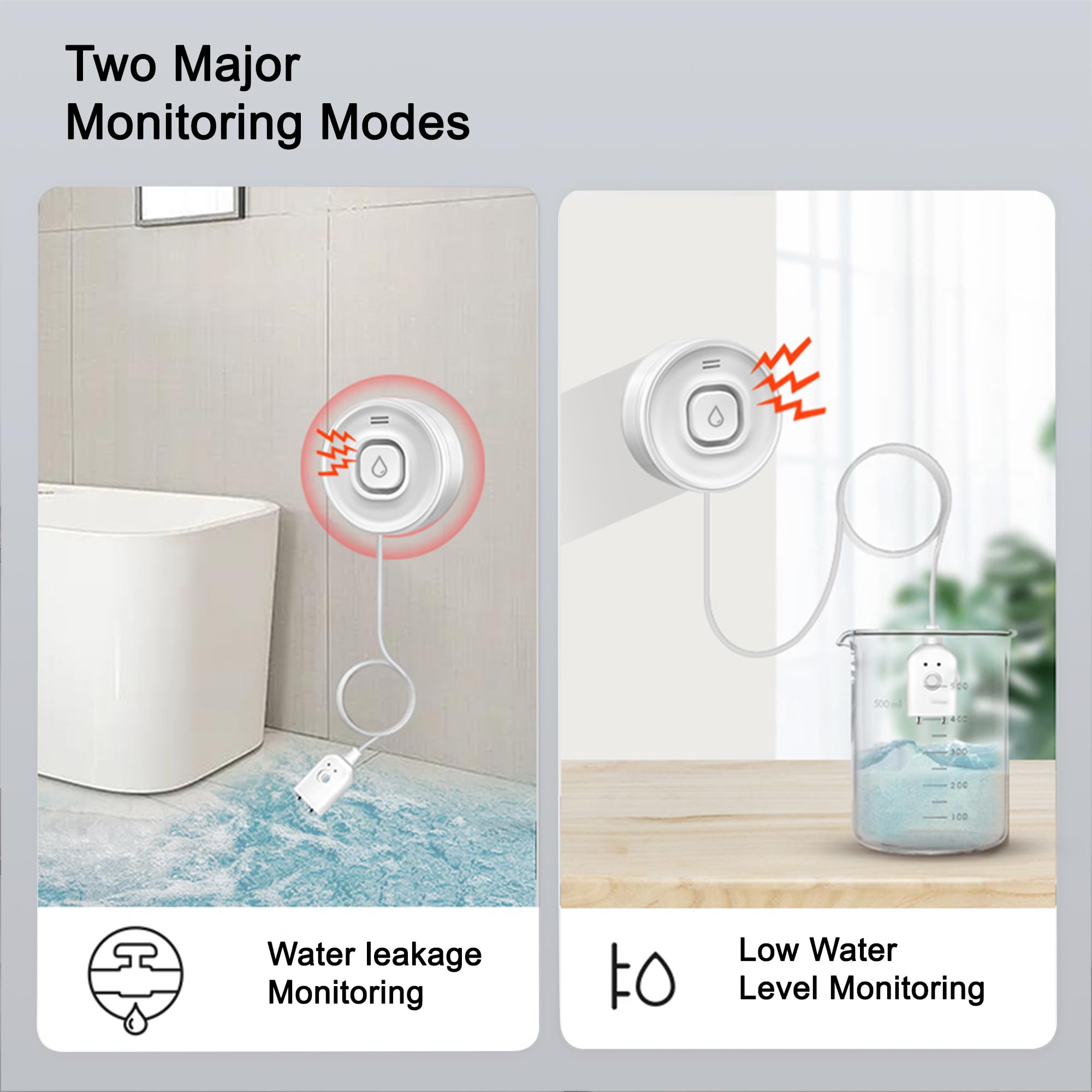 Lot de 2 détecteurs de Fuite d'eau Wi-FI, capteur d'alarme Audio réglable 100 DB, Alarme Sensible Contre Les fuites et Les Gouttes avec e-Mail/Application à Distance, Convient pour la Maison et la