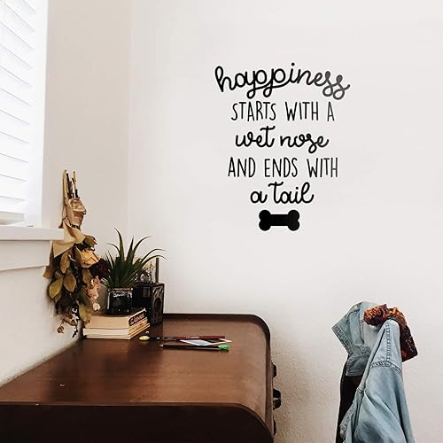 Miniatura 2 de Calcomanía de vinilo para pared, la felicidad comienza con una nariz mojada y termina con una cola, 27 x 22 pulgadas, bonita decoración para perros,