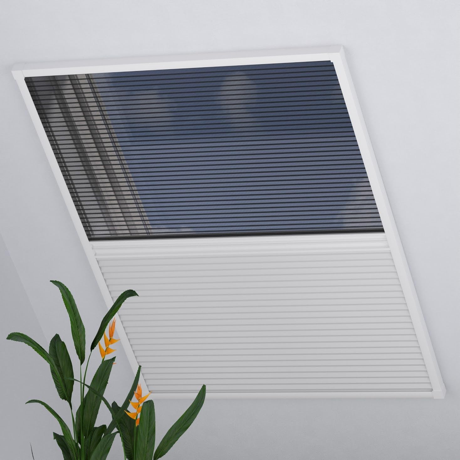 DTCH® Plissé fenêtre de Toit avec moustiquaire, Blanc, 80 x 120 cm | Occultation et moustiquaire intégrées, structure alvéolaire argentée, protection thermique, cadre aluminium, ajustable