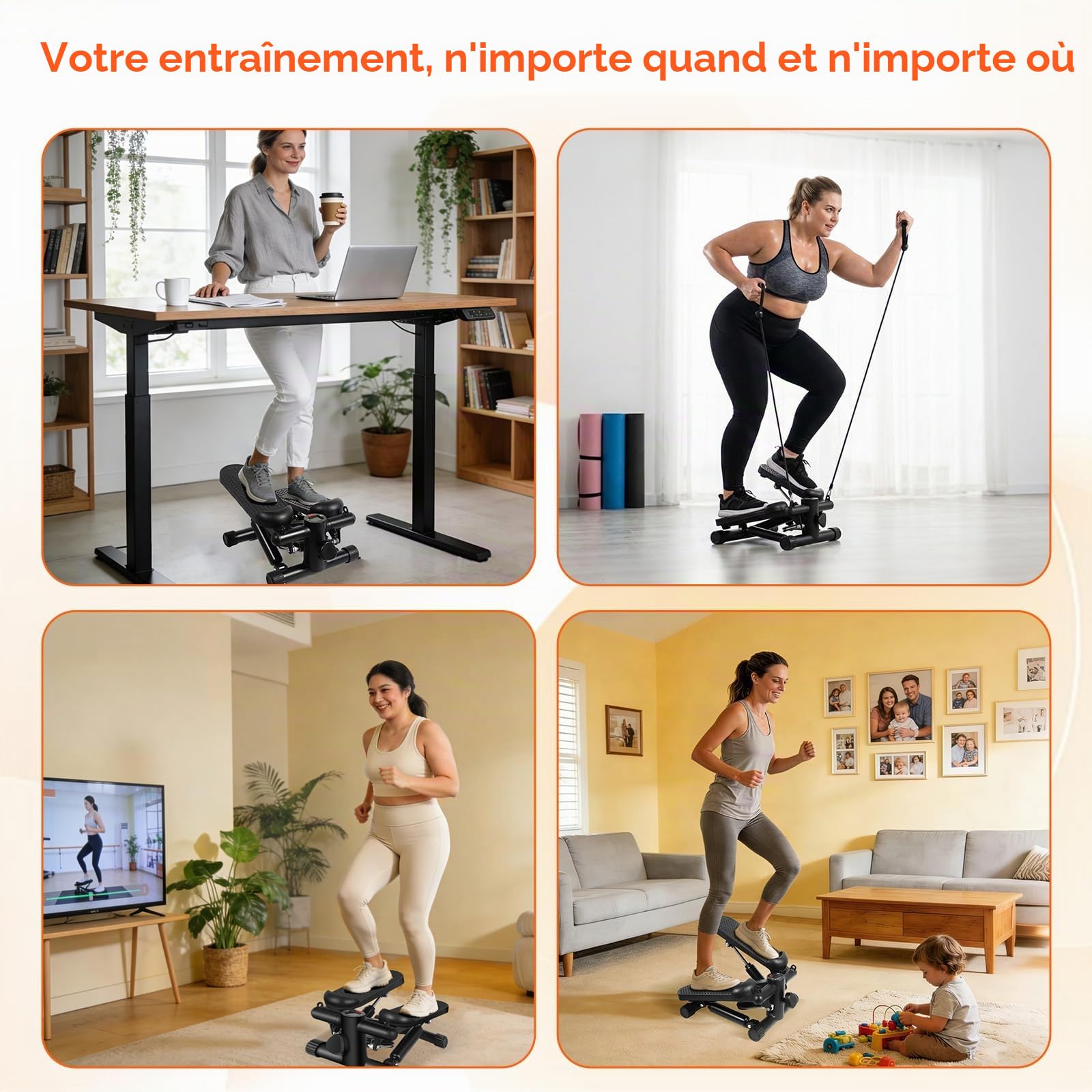himaly Mini Stepper pour la Maison, Stepper Fitness pour Escaliers 100kg, Stair Stepper avec Bandes de Résistance, Appartement Stepper pour Les Jambes, Les Bras et Les Fessiers