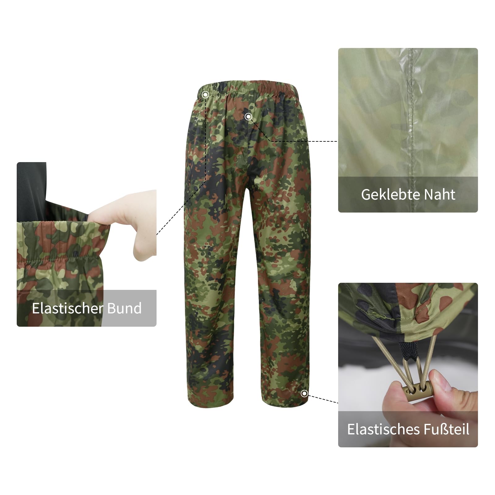 Regenanzüge für Männer Wasserdichtes Regenzeug Erwachsene Regenjacke Hose Atmungsaktiv Leichter Regenmantel Kapuze Jagd Tarnmuster