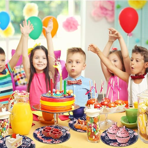 Miniatura 7 de 48 platos de papel desechables, platos de postre de 7 pulgadas, platos azules para cumpleaños de niñas y niños, fiesta de cóctel, vacaciones (azul)