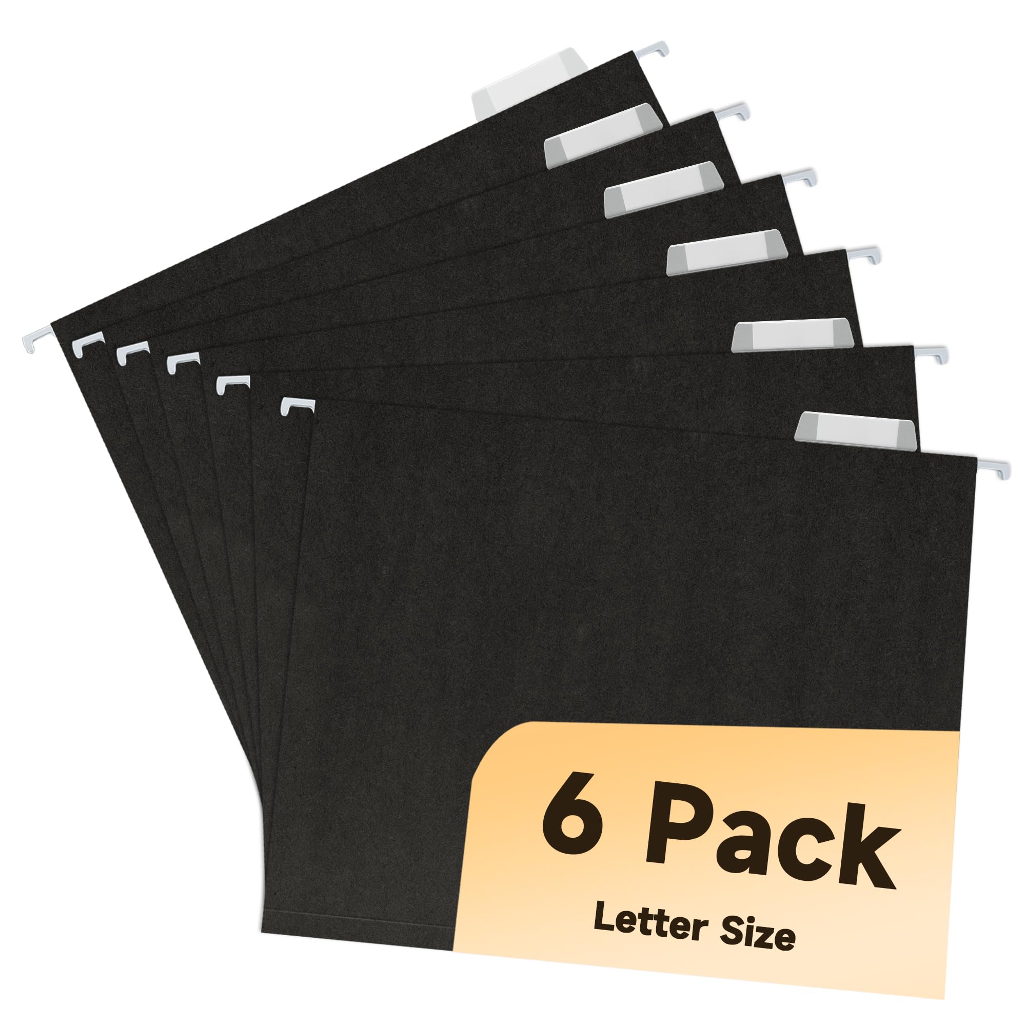 pmybupo 6 Pack Black Hanging File Folders,Letter Size Hanging Colored File Folders-,11 Point Paper Stock,1/5-Cut Adjustable Tabs,Bulk for Filing