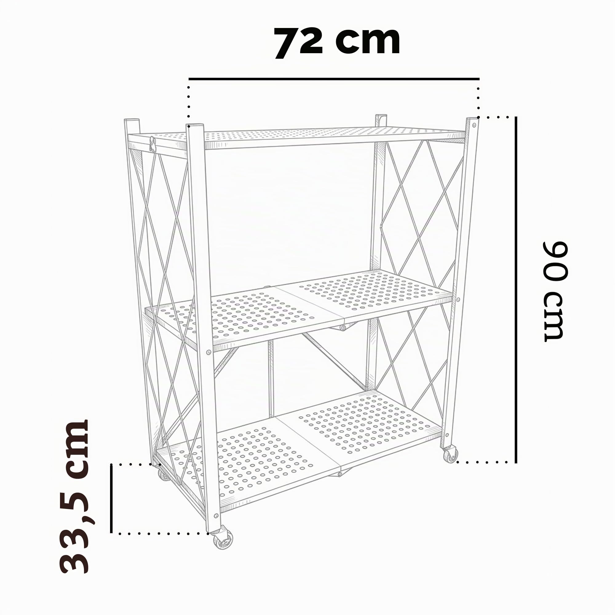 FRANKYSTAR Smithers Étagère de rangement pliable en métal noir 72 x 90 x 33,5 cm