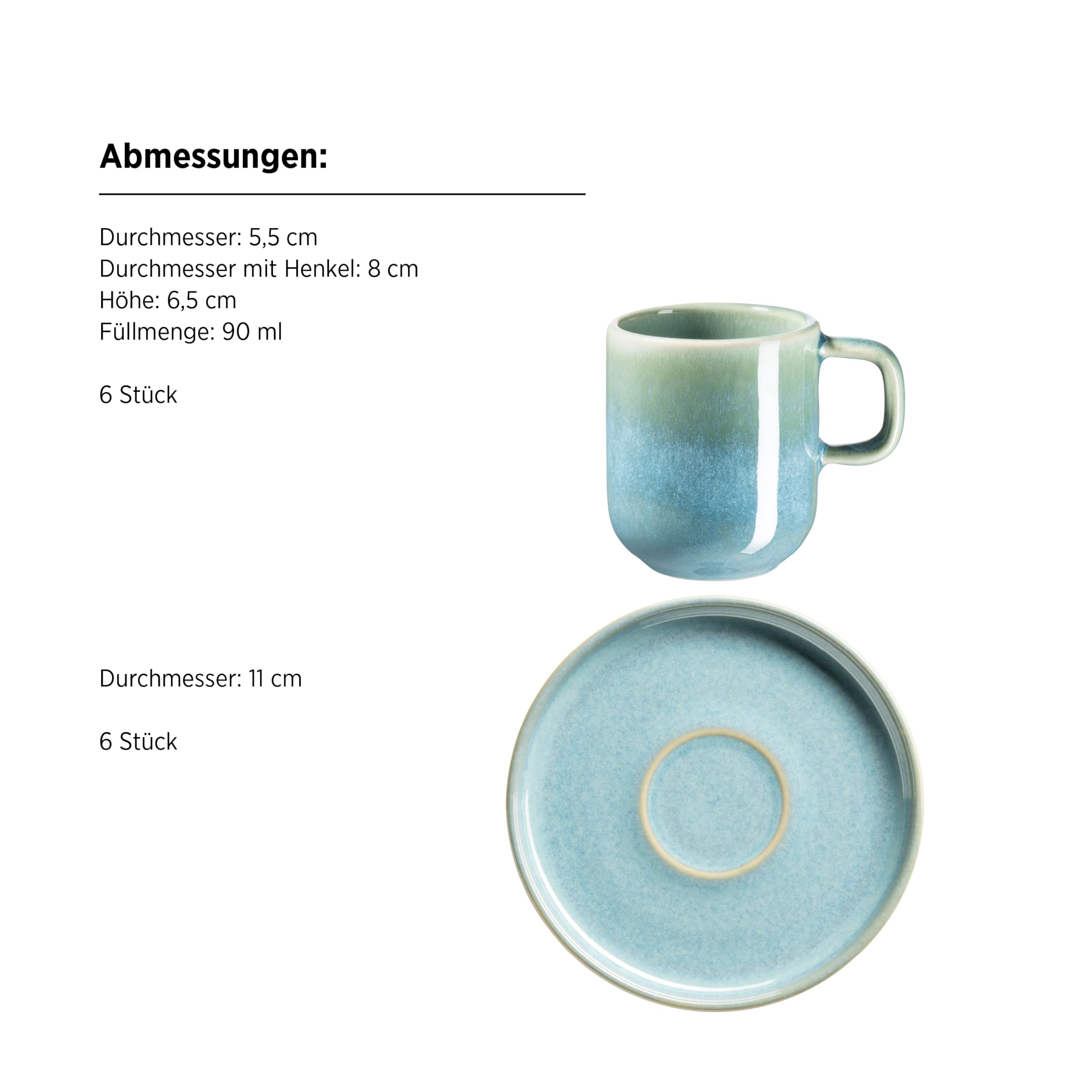 MÄSER Serie Cordelia, set di tazze da caffè per 6 persone, in gres di alta qualità, servizio da caffè da 12 pezzi, composto da 6 tazzine da caffè e 6 piattini da espresso, in gres, verde