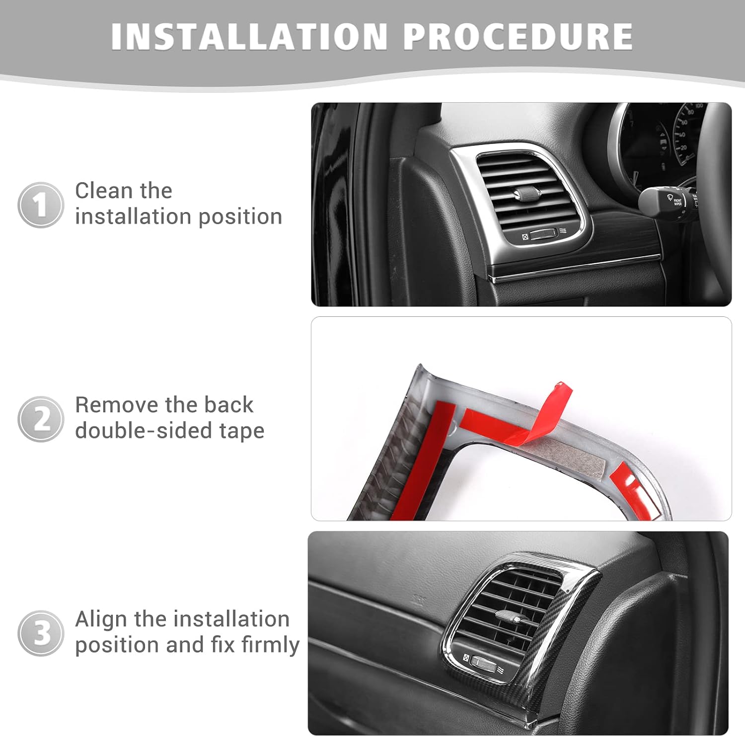 Jimen Compatible with Jeep Grand Cherokee 2011-2020, 2PCS Center Console Dash Side Air Conditioner Vent Cover Trim (Carbon Fiber)