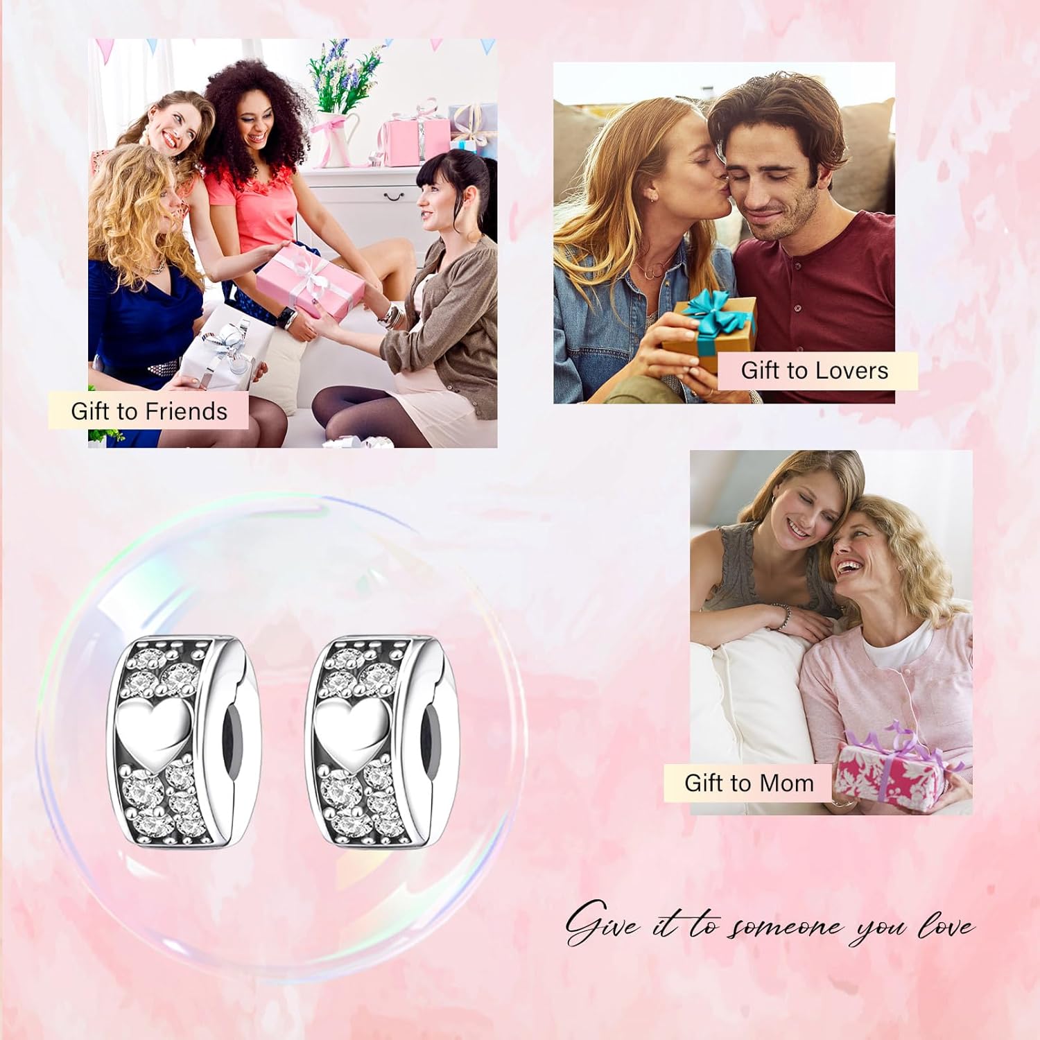 2PCS S925 Clip Stopper Spacer Charms for Pandora Bracelets, Pavé, CZ, Silver 14K Gold Rose Gold Plated, for Christmas Mothers Valentine's Day Graduation, Jewelry Gifts for Women - Image 4