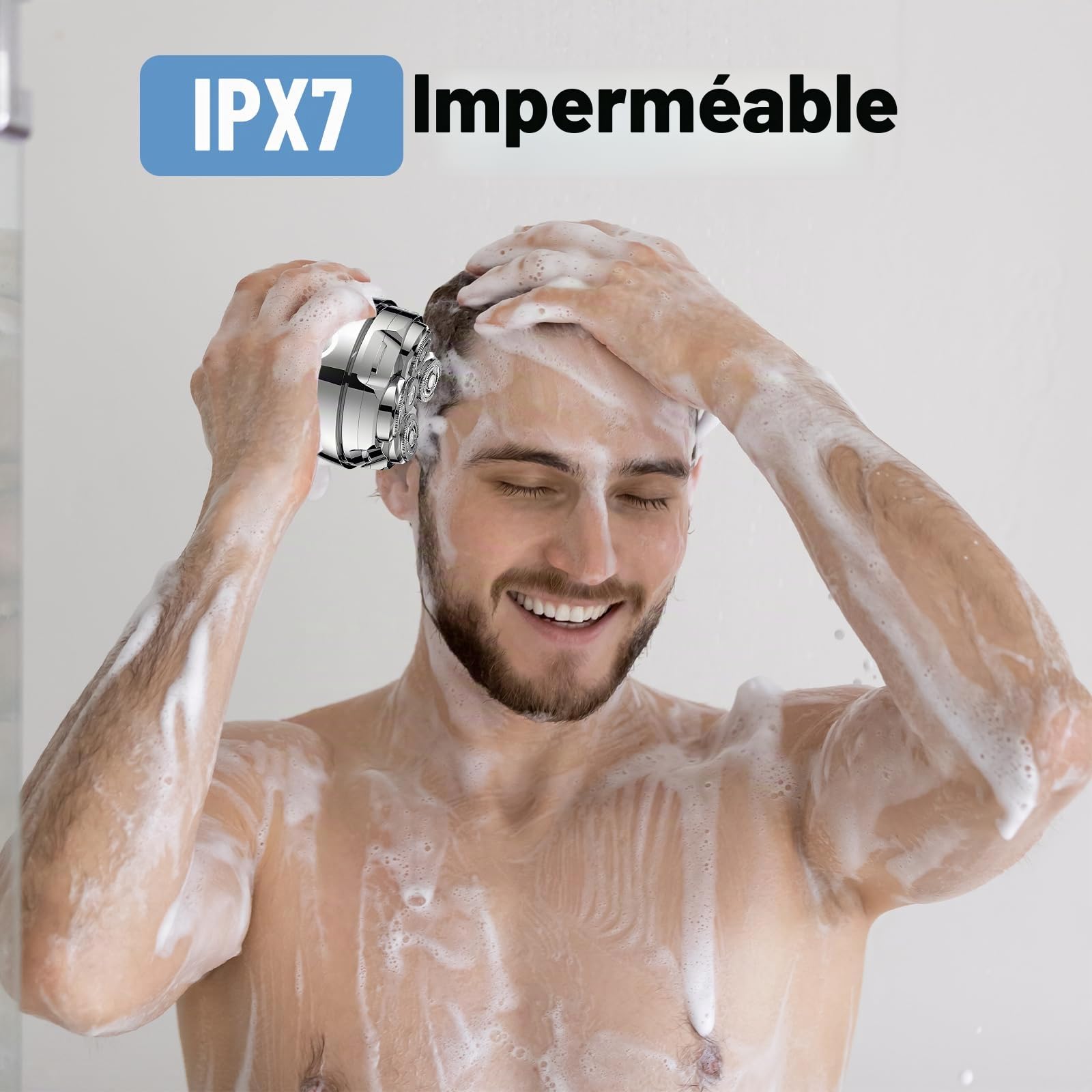 Rasoir Rotatif Homme avec Têtes 5D & Batterie USB-C | Rasoir crânien magnétique, IPX7 étanche, utilisation sèche & humide – idéal pour raser tête et tailler barbe à la maison