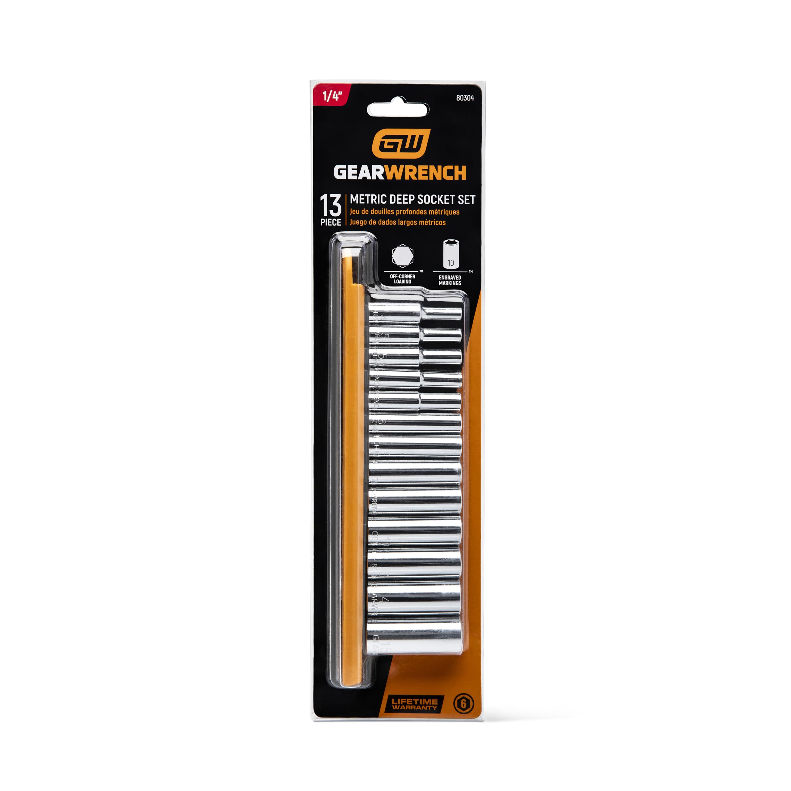 GEARWRENCH 13 sztuk 1/4" Drive 6 Pt. Zestaw gniazd, głęboki, metryczny - 80304