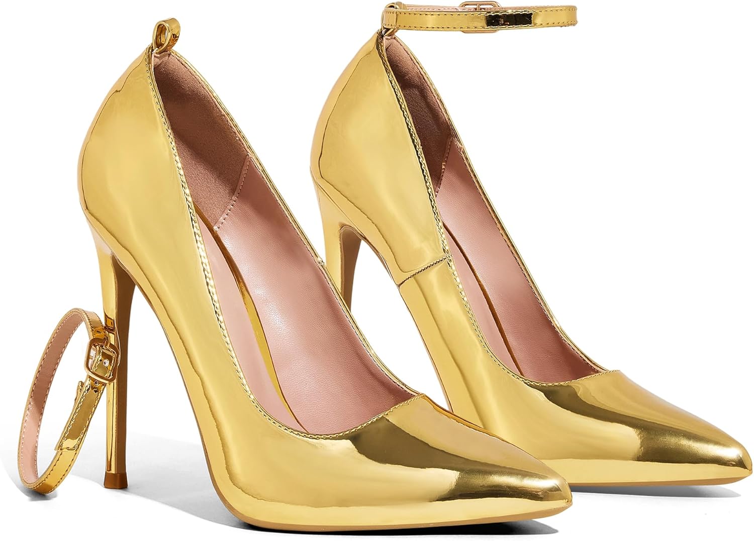 Elisabet Tang Women's Fashion Removable Ankle Strap Classic Pumps High Heels - 4.7IN Sexy Closed Pointy Toe Stilettos for Party Dress Shoes