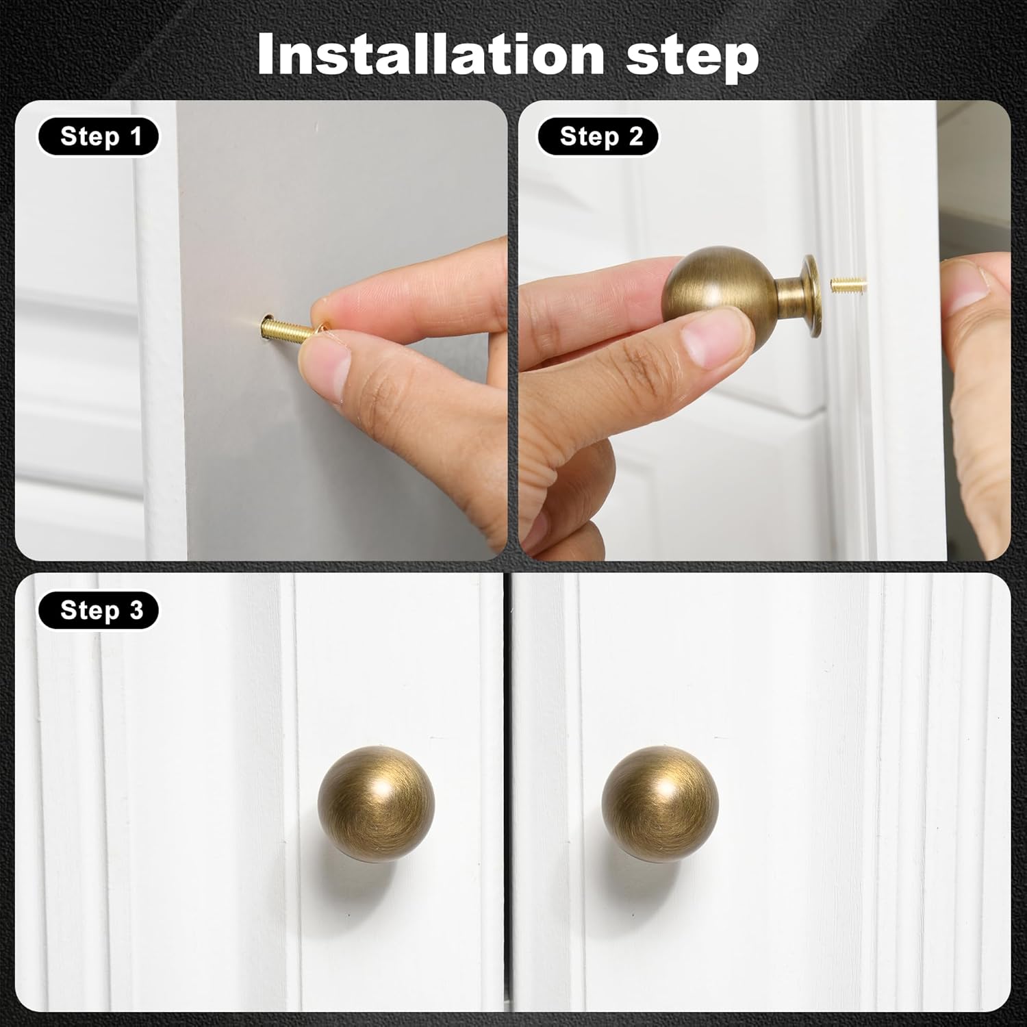 SALISENG 5 Pack Antique Brass Kitchen Cabinet Knobs, Brushed Bronze Pulls for Dresser Drawer Cupboard Closet 1.1 Inch Diameter,Furniture Handles for Bathroom Bedroom Cabinet