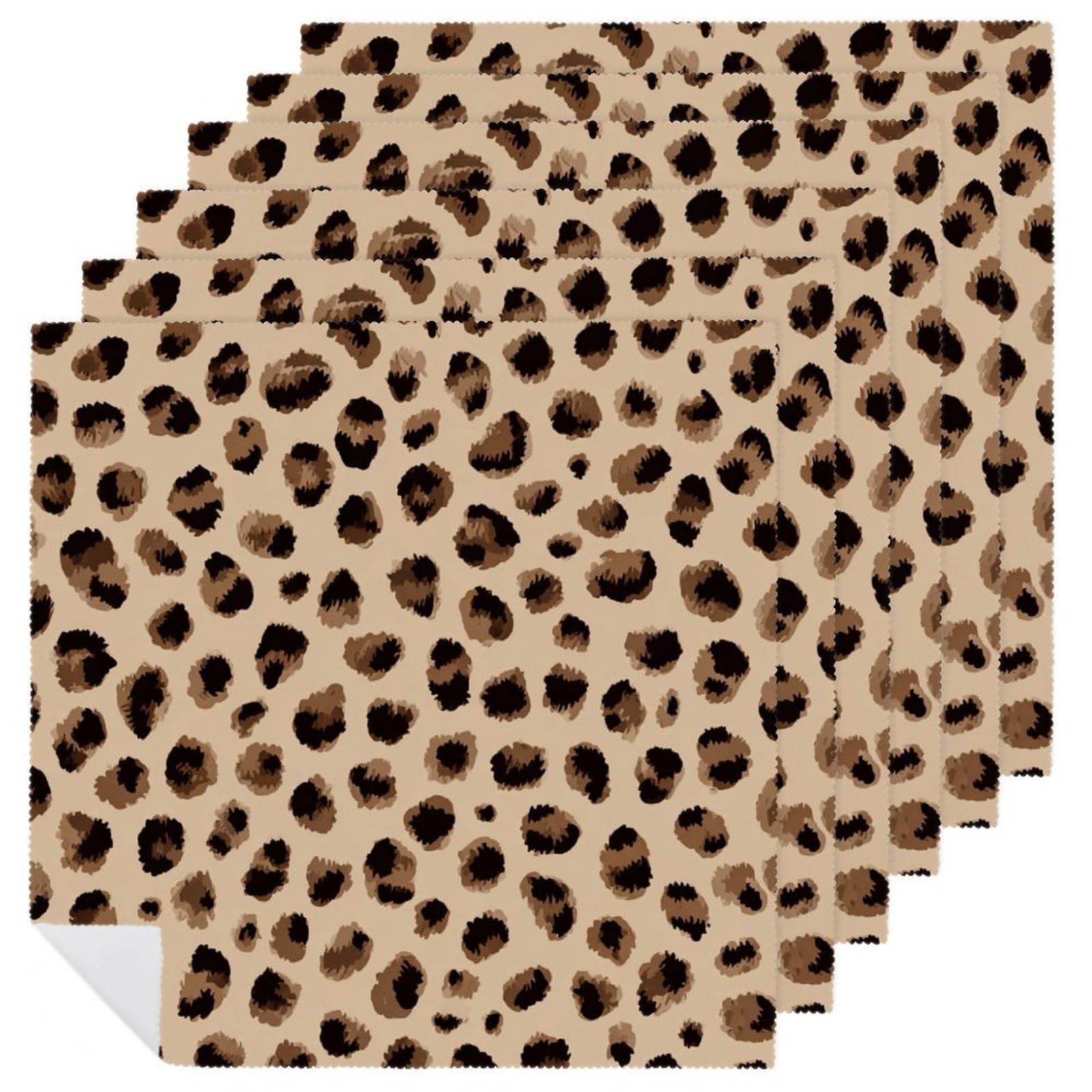 Light Brown Leopard Spots Cloth Napkins Set of 6, Square Premium Reusable Washable Polyester Table Linen Napkin for Dinner Party