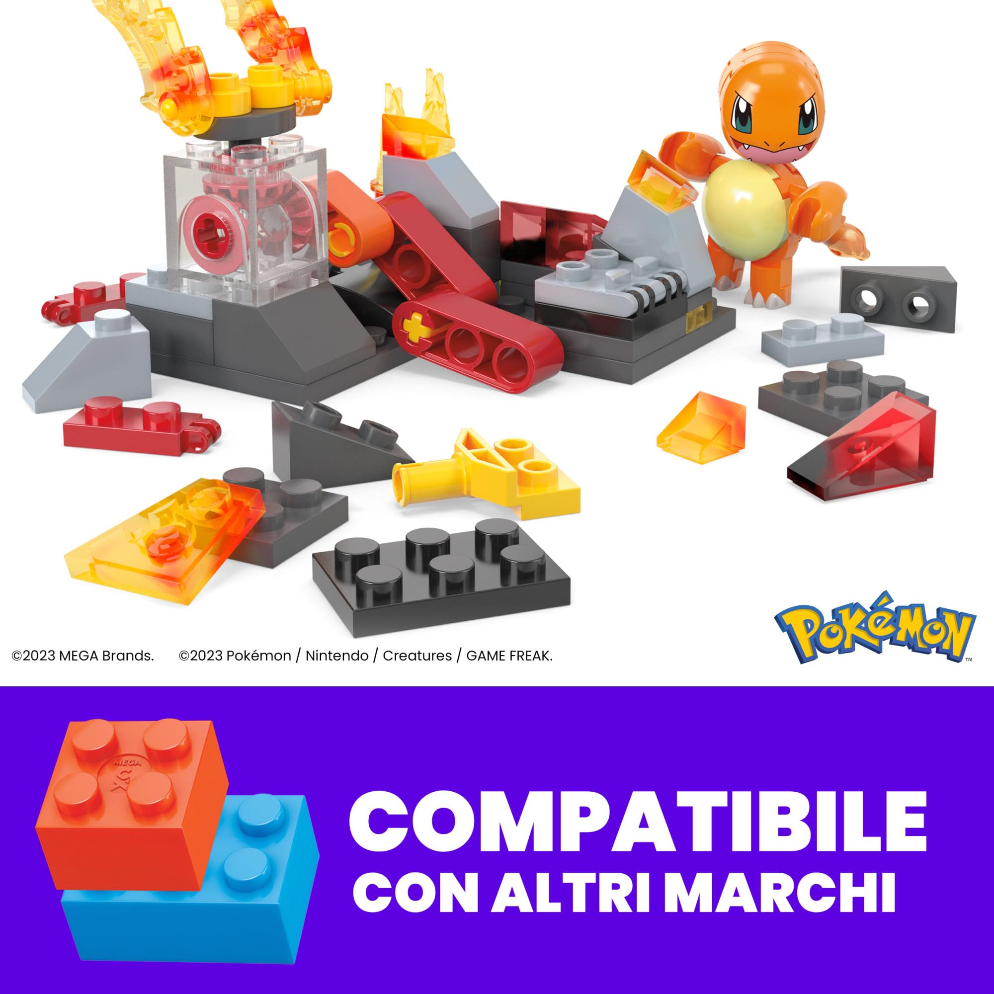 MEGA Pokémon Set Charmander Fuoco Rotante - 81 Pezzi, Mattoncino Movimento, Giocattolo Da Costruzione 6+ Anni (HTH86)