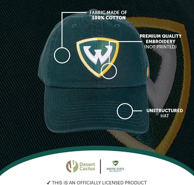 Gorra bordada ajustable verde Wayne State University miniatura 4