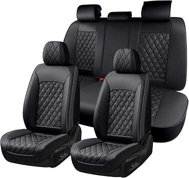 Huidasource Car Seat Covers Full Set, Nappa Leather Seat Covers, Front & Split Rear Bench Car Seat Cover, Zipper, Velcro Adjustable, Universal Fit for Most Cars, Vans, Trucks, SUVs Full Set/Black