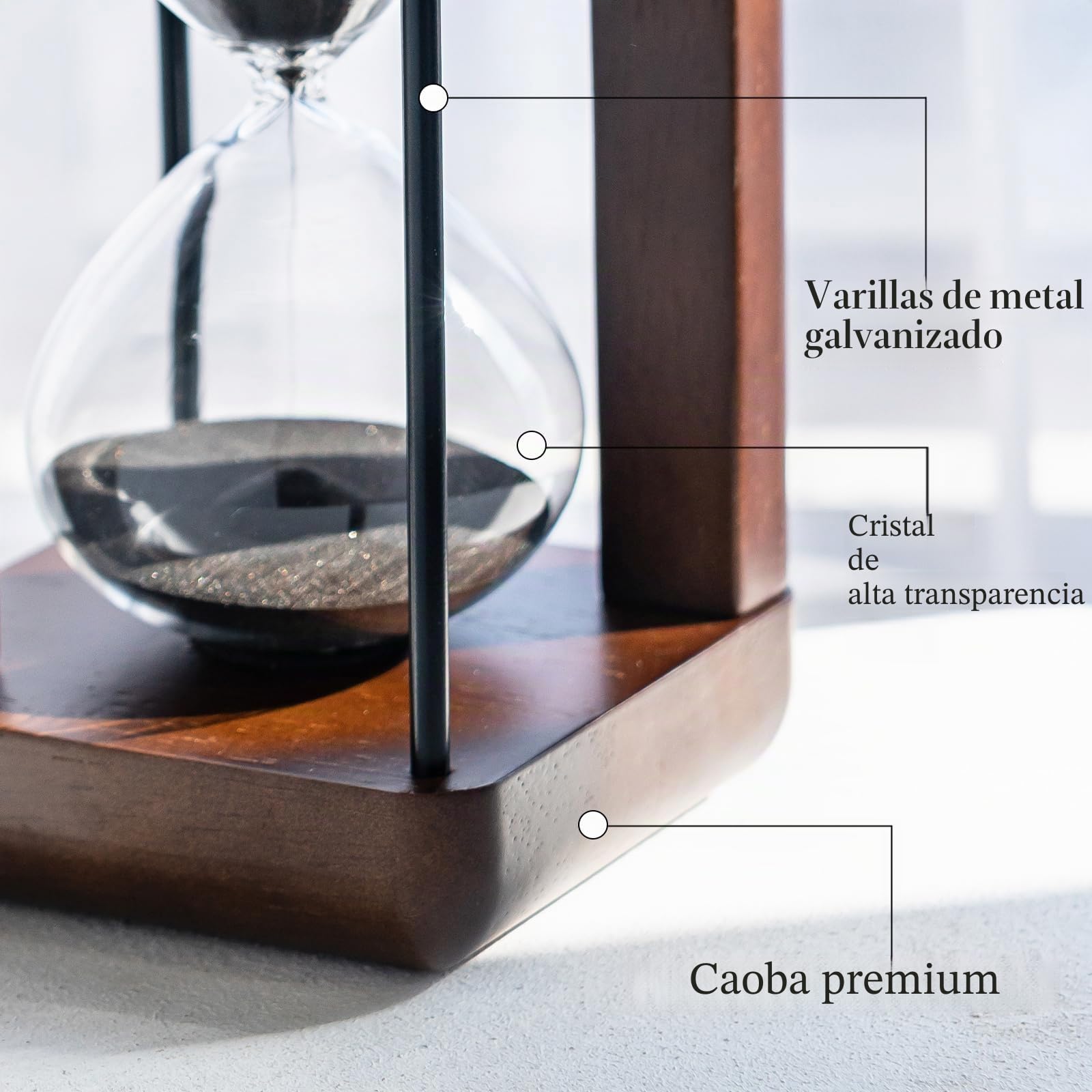 Reloj de arena grande de madera de nogal de 60 minutos con cristal para regalo, decoración para el hogar, escritorio, oficina, decoración de bodas (negro)