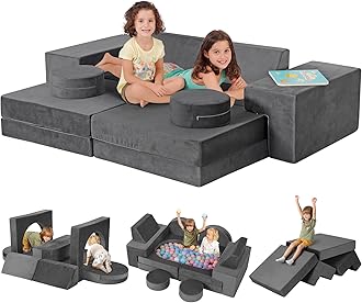 Kidirect Modular Kids Play Couch for Toddlers, Child Sectional Sofa, 320+ DIY Kids Playroom Furniture and Bedroom, Convertible Foam and Floor Couch Cushion for Boys and Girls (Space Grey)OEKO-TEX STANDARD 100