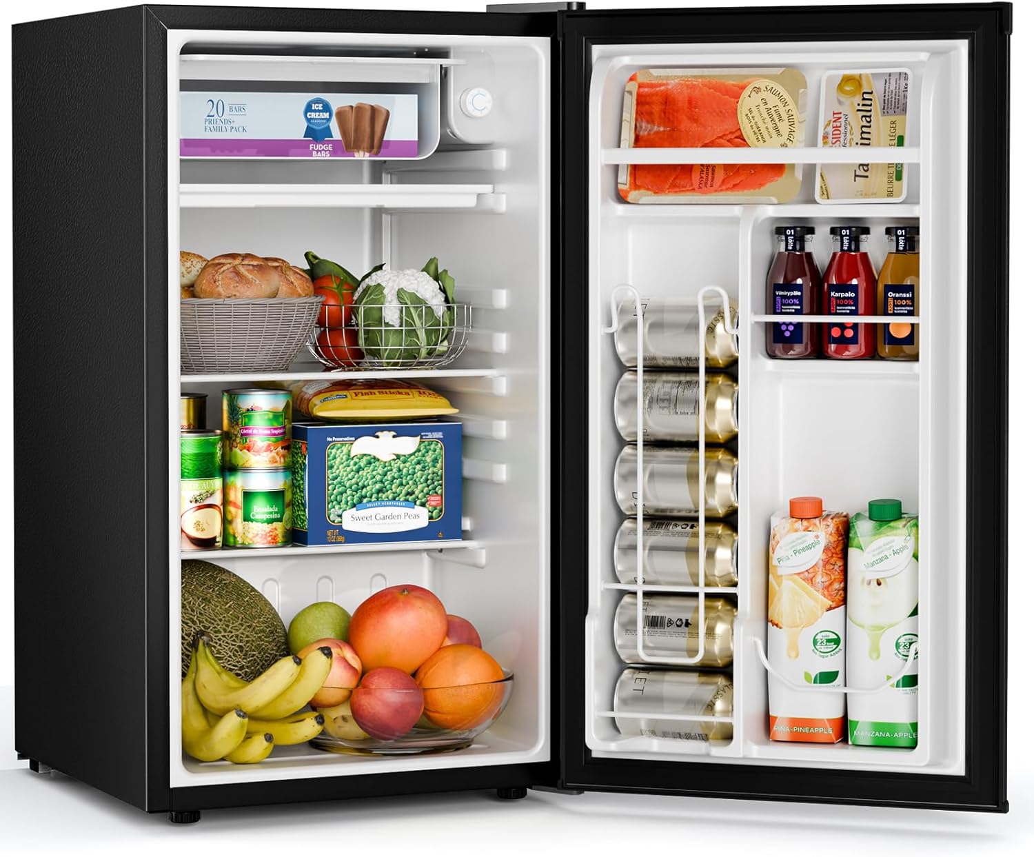 Antarctic Star Compact Refrigerator with Freezer, 3.2 Cu.Ft Mini Fridge with Adjustable Thermostat,Single Door,Removable Glass Shelves for Dorm/Kitchen/Office,BLACK