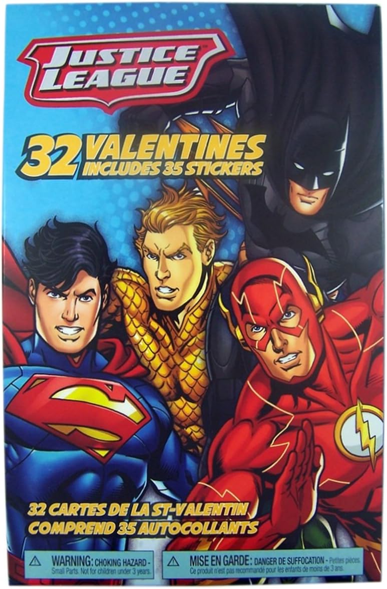 Justice League Super Heros Valentines Day Cards with Stickers, 32 Count