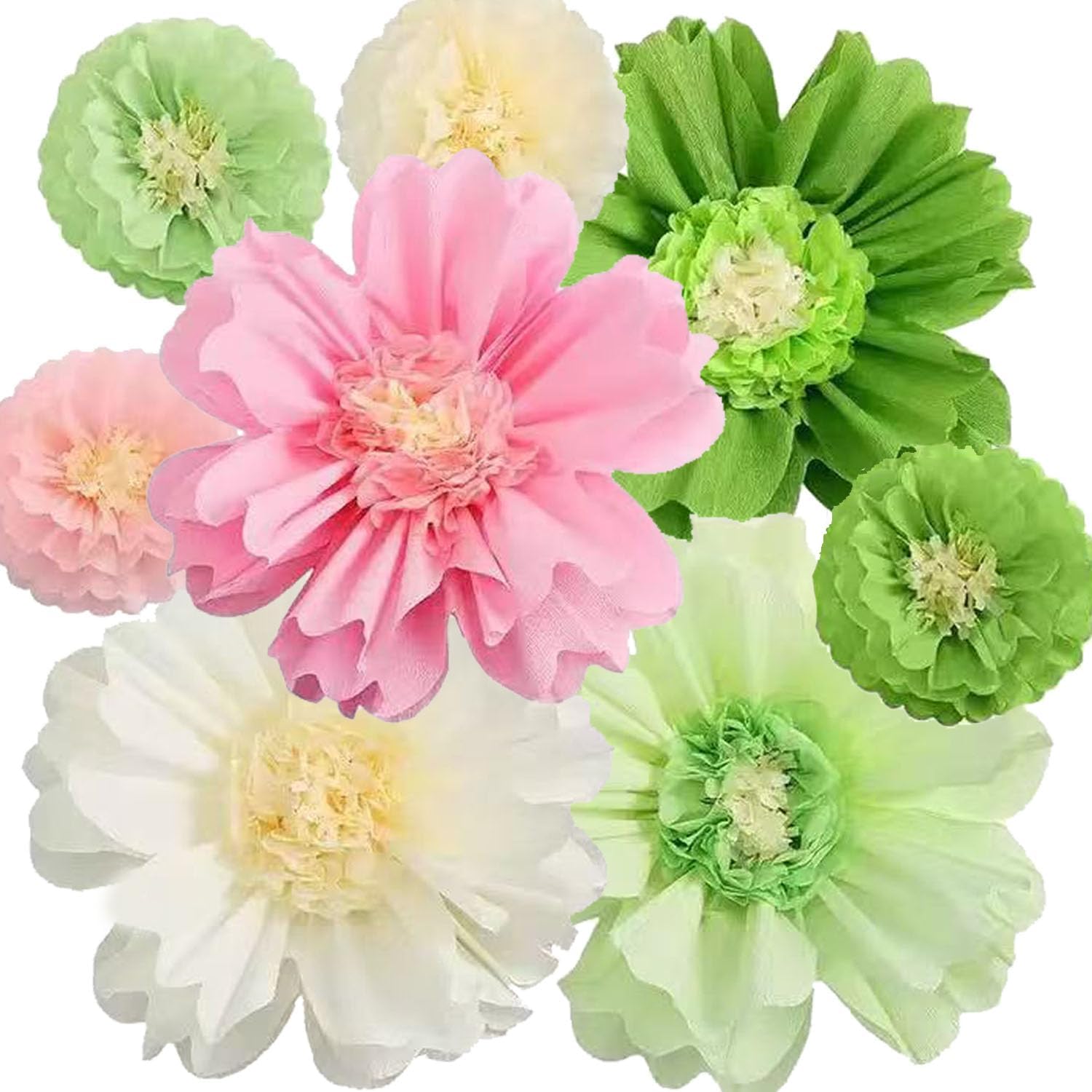 20" Large Pink Green Paper Flowers for Party, Wedding, Birthday, Baby Shower Backdrop, Nursery Craft Outdoor Wall Decor ,8PCS (Green&Pink)