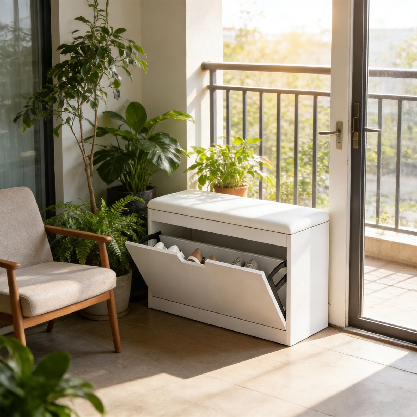 Banco Zapatero 17 24 30cm Zapatero Verticale con Porta abbattibile Comodi Seduto Acolchado Corridorio Armario multifunzionale Zapateros Baúl para Entrada Dormitorio Bianco(White,50x17x46cm)