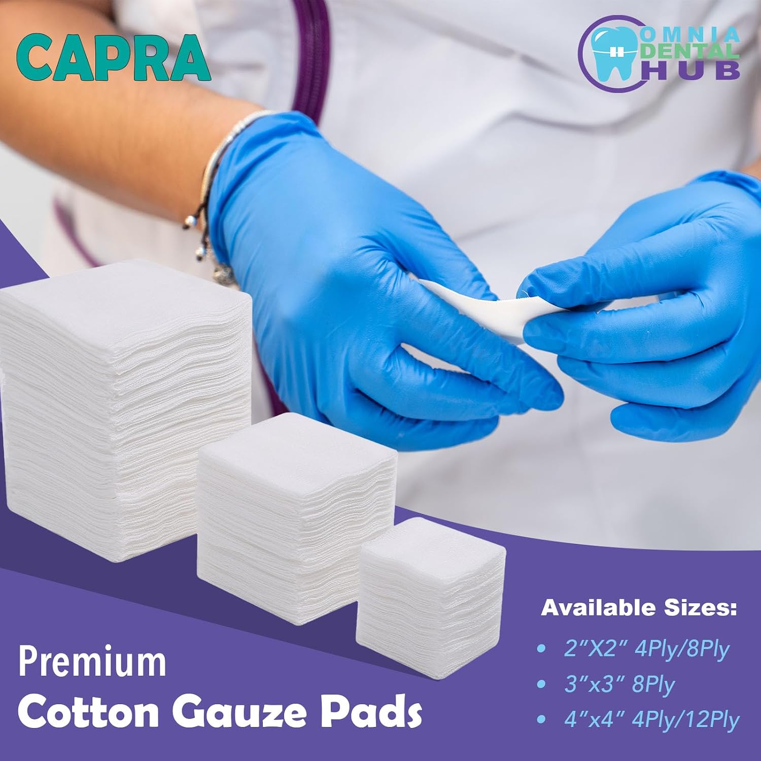 5000 PCs Capra Premium Cotton 8-Ply 3" x 3" Gauze Pads by Omnia ONE | 100% Pure Cotton – Soft, Absorbent, Non-Sterile – Ideal for Wound Care, Dental, Medical, and Cosmetic Use
