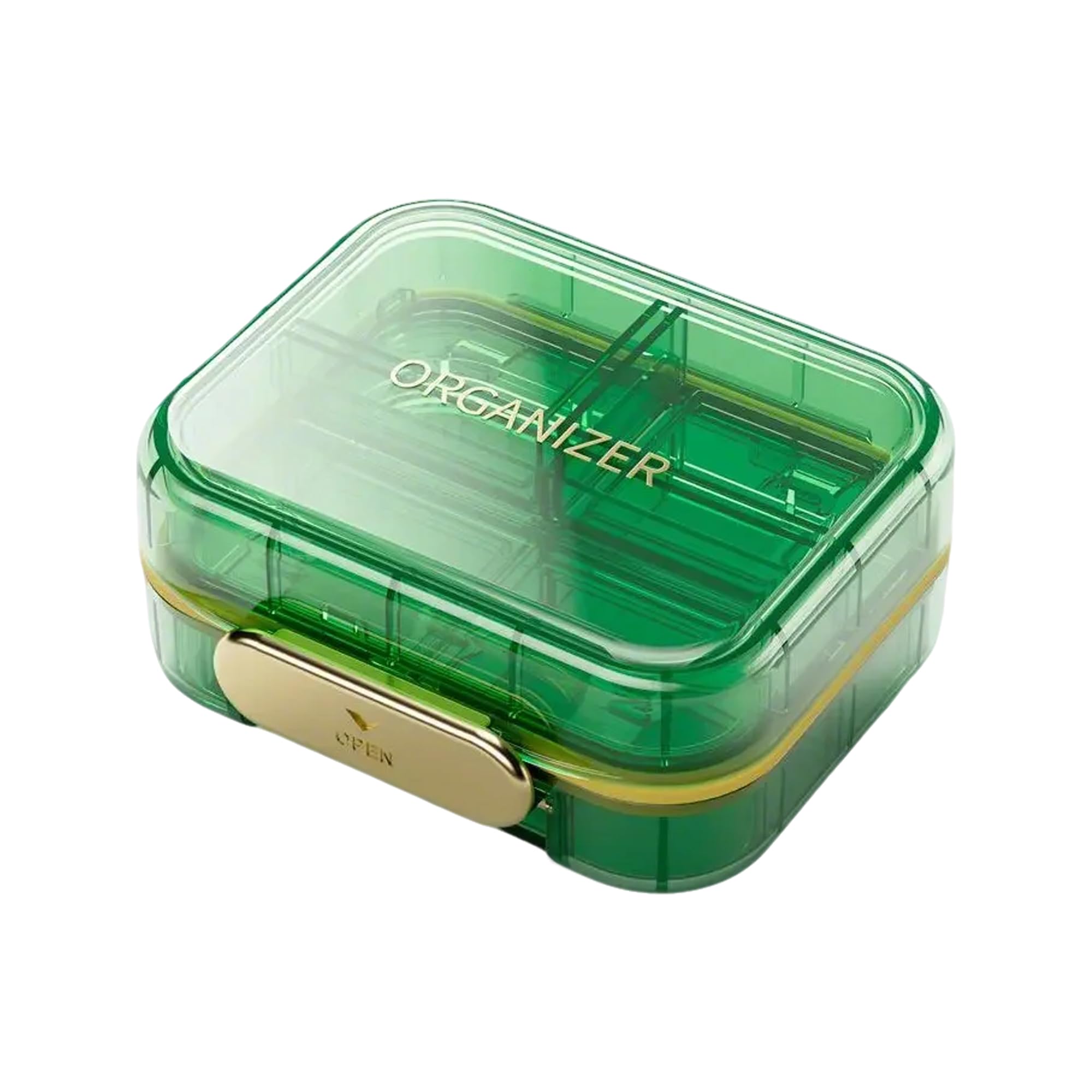 DEVENTORZ ピルケース 1週間 薬入れ 薬ケース 持ち運び ポータブル サプリメントボックス 防湿 シールドシリコンリング 独立した蓋 味が混ざらない 大容量 おしゃれ 半透明 密閉 遮光 旅行用 7つの仕切り(グリーン)