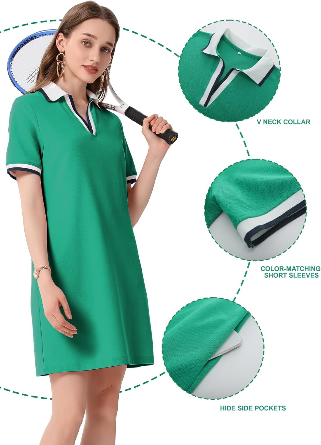 PEHMEA Women's Polo Dress Collared Short Sleeve V Neck Golf Tennis Casual Mini Summer Shirt Dresses with Pockets - Image 4