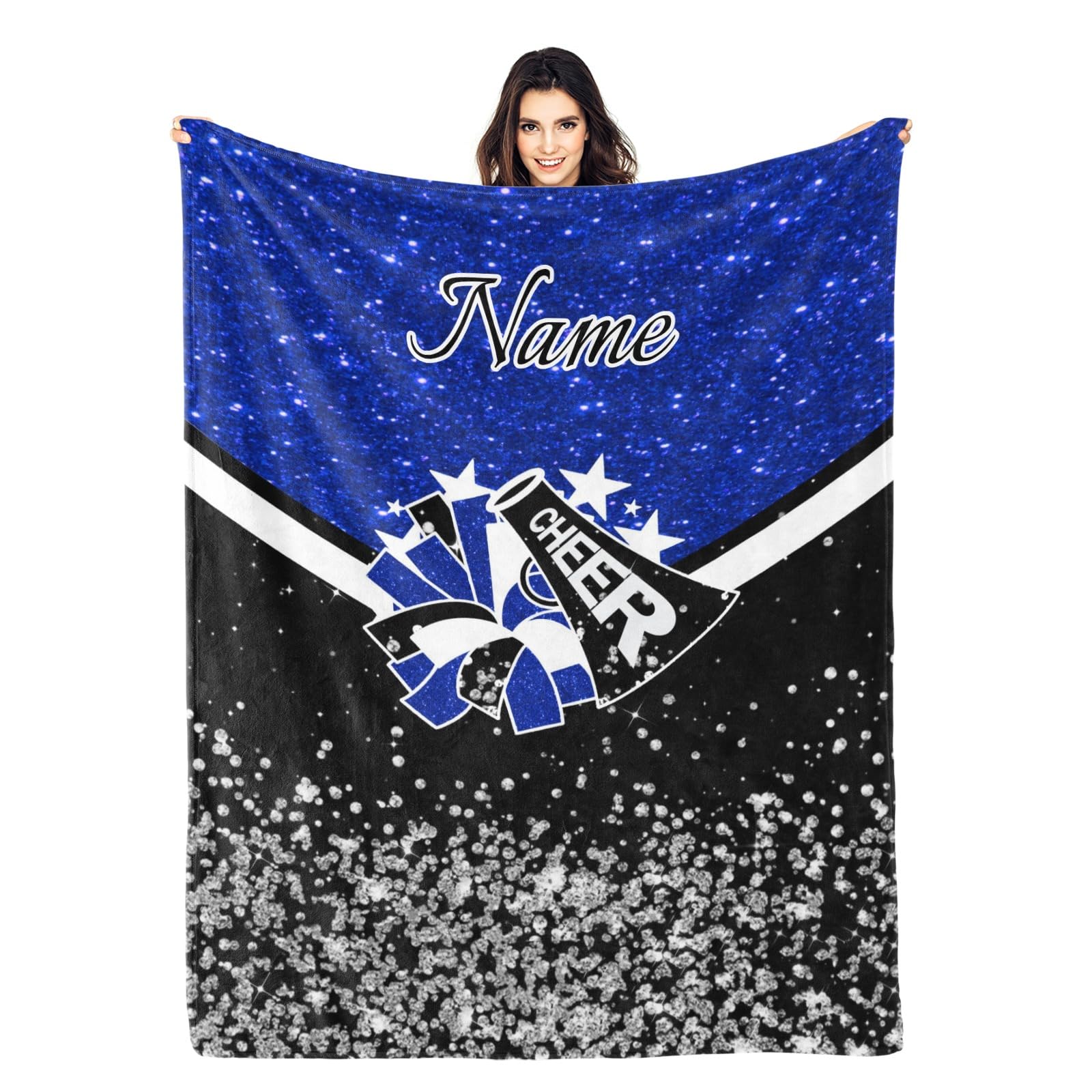 Caichenyz Personalized Cheer Cheerleader Navy Blue Blanket with Name Cheer Gifts 60x80inch Blanket for Girls Women Coach Cheerleader Gifts for