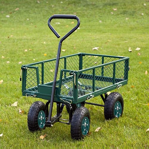 Miniatura 2 de Carrito de basura grande para jardín con marco de acero y mango orientable, utilitario Gorilla Cart Wagon Carrier Mover neumáticos de 10 pulgadas