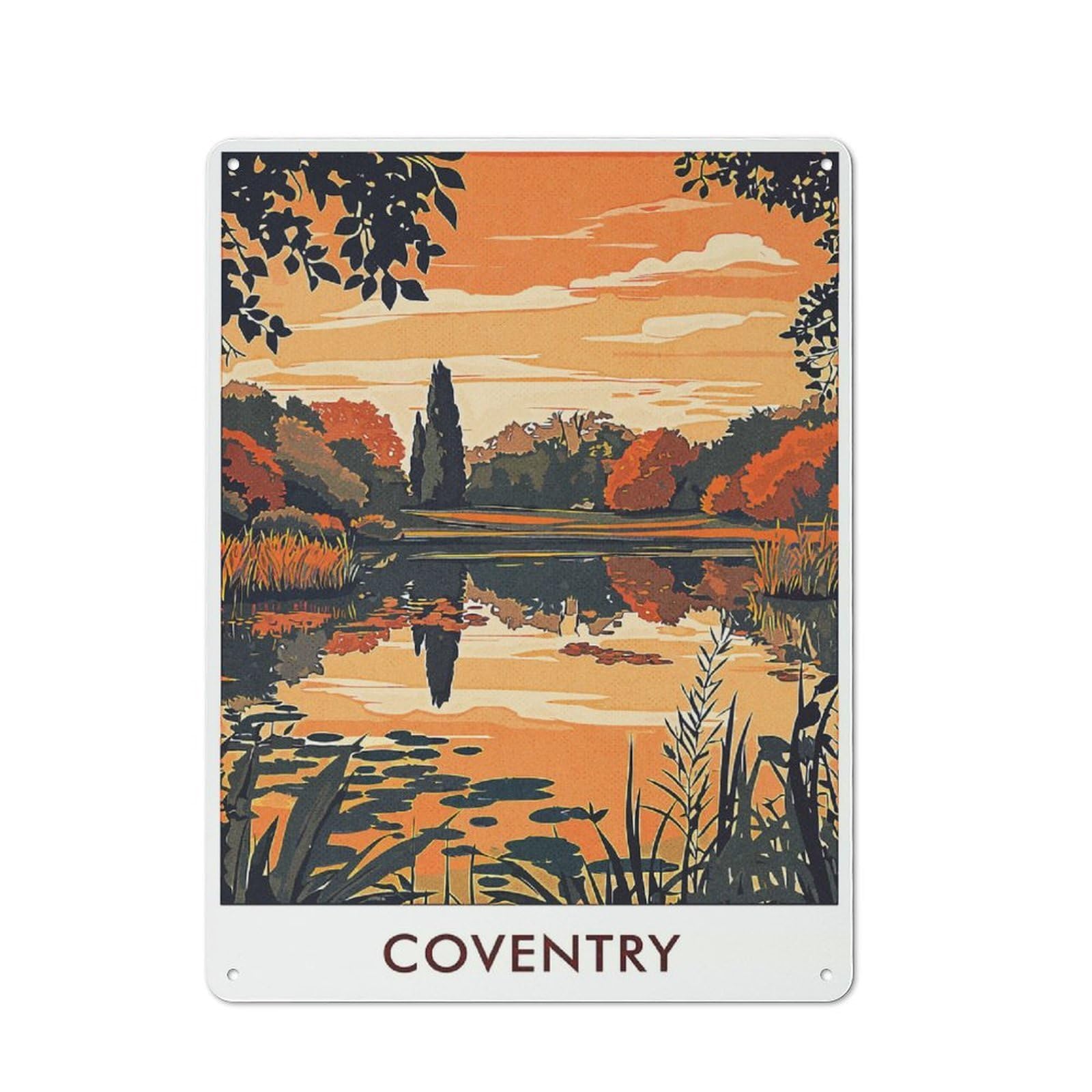 Junmoney Style-21 Metal Wall Plaque With Coventry Sunset Landscape Design 40X30cm, Simple Retro Studio Wall Plaque For Hobby Room, Office, Lounge Or Living Room